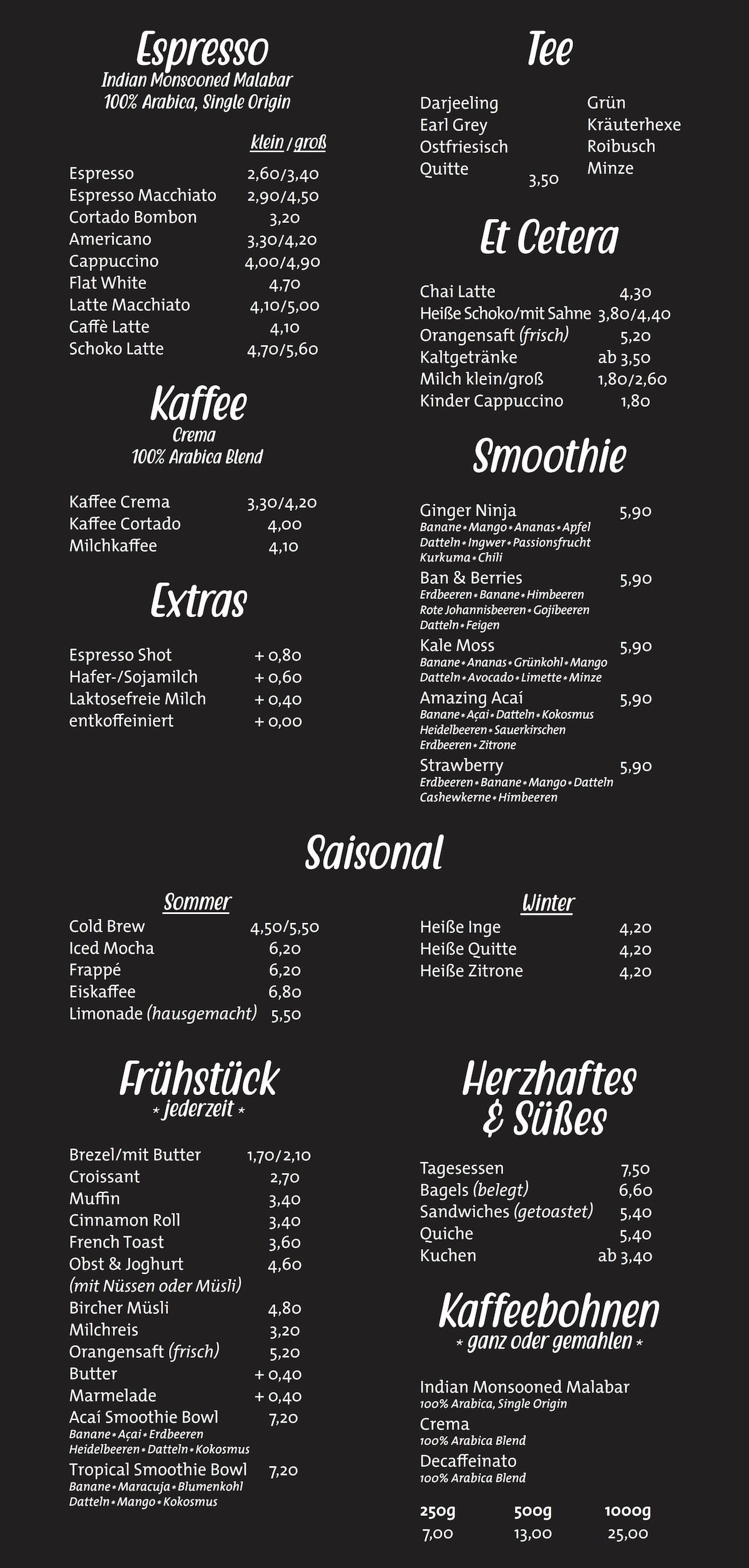 Speisekarte Bubbles Café Speisekarte Bubbles Café